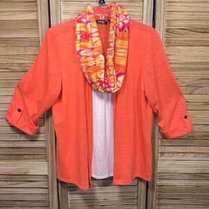 Elementz Blouse With Scarf 3/4 Sleeve Orange White Undershirt Size PXL